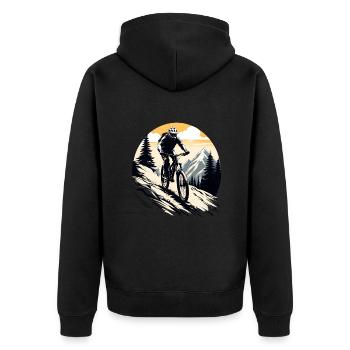 Mountainbiker, Fahrrad, Berge, Outdoor, Sport - Unisex Premium Bio Zip Hoodie - Schwarz - Hinten - Nico (187cm)