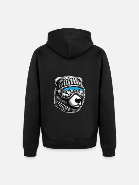 Bär liebt Skifahren mit Skibrille Berge Schnee Fun - Unisex Premium Bio Zip Hoodie - Schwarz
