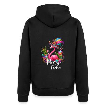 Flamingo feiert Party Wochenende Karneval Urlaub - Unisex Premium Bio Zip Hoodie - Schwarz - Hinten - Nico (187cm)