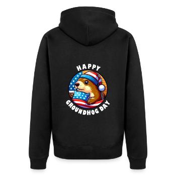 Groundhog Happy Groundhog Day Spring America - Unisex Premium Organic Zip Hoodie - black - Back - Nico (187cm)