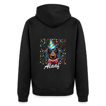 Dackel feiert Karneval mit Konfetti Köln Alaaf Wau - Unisex Premium Bio Zip Hoodie - Schwarz - Hinten - Nico (187cm)