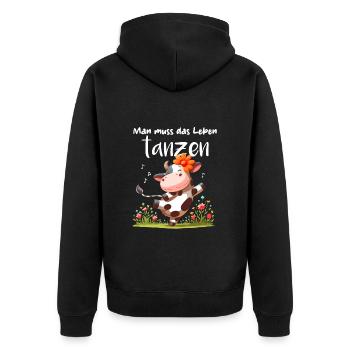 Kuh Tanzen Lebensfreude Blumen Landwirt lustig - Unisex Premium Bio Zip Hoodie - Schwarz - Hinten - Nico (187cm)