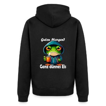 Coffee, morning grouch, late riser, frog, funny - Unisex Premium Organic Zip Hoodie - black - Back - Nico (187cm)