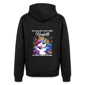 Licorne Carnaval Confettis Fun Optimisme Drôle - Veste à capuche bio Premium Unisexe - noir - Dos - Nico (187cm)