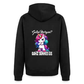 Funny Unicorn Morning Grouch Office Colleague Partner - Unisex Premium Organic Zip Hoodie - black - Back - Nico (187cm)