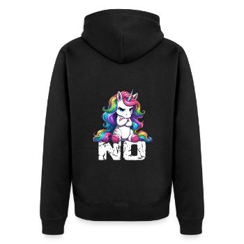 Einhorn sagt Nein Büro Kollege lustig - Unisex Premium Bio Zip Hoodie - Schwarz - Hinten - Nico (187cm)