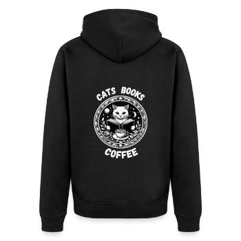 Cats, Books, Coffee, Relaxing, Cats, Mom, Reading - Unisex Premium Organic Zip Hoodie - black - Back - Nico (187cm)