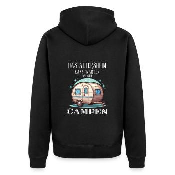 Camping Rentner Ruhestand Campingplatz Kollege Fun - Unisex Premium Bio Zip Hoodie - Schwarz - Hinten - Nico (187cm)