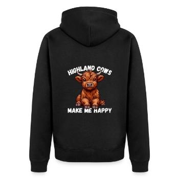 Highland Kuh Schottland Rind Happy niedlich Land - Unisex Premium Bio Zip Hoodie - Schwarz - Hinten - Nico (187cm)