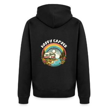 Camping Happy Camper Caravan Holiday Time Out Fun - Unisex Premium Organic Zip Hoodie - black - Back - Nico (187cm)