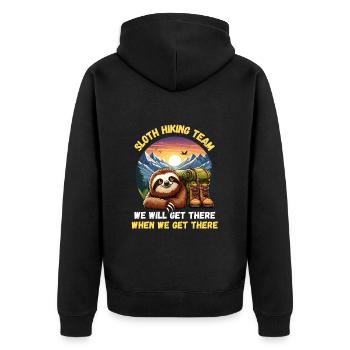 Faultier Wandern Wanderung Berge Wanderweg Lustig - Unisex Premium Bio Zip Hoodie - Schwarz - Hinten - Nico (187cm)