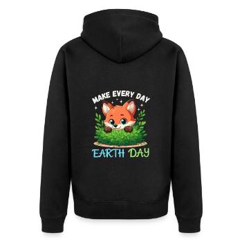 Happy Earth Day Fuchs Wald Wildtier Tierschutz - Unisex Premium Bio Zip Hoodie - Schwarz - Hinten - Nico (187cm)