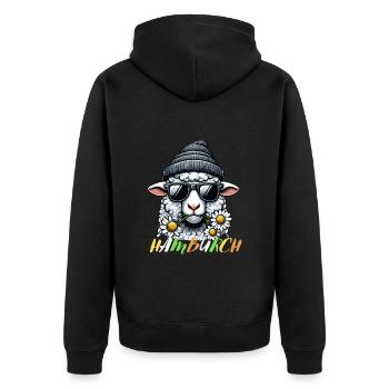 Hamburg Hamburch Schaf Hansestadt Küste Nordsee - Unisex Premium Bio Zip Hoodie - Schwarz - Hinten - Nico (187cm)