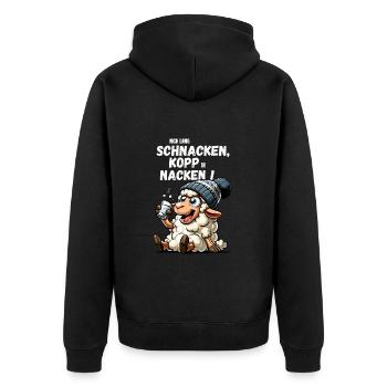 Schaf Trinken Norden Hamburg Schnaps JGA Vatertag - Unisex Premium Bio Zip Hoodie - Schwarz - Hinten - Nico (187cm)