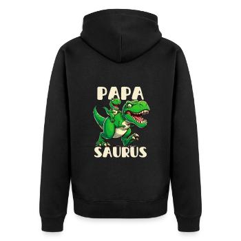 Papa Saurus Vatertag Dinosaurier T-Rex Dad Lustig - Unisex Premium Bio Zip Hoodie - Schwarz - Hinten - Nico (187cm)