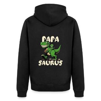 Vater Papa Saurus Dinosaurier T-Rex Vatertag Cool - Unisex Premium Bio Zip Hoodie - Schwarz - Hinten - Nico (187cm)