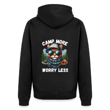 Camping Cat Mountains Campsite Camper Tent Meow - Unisex Premium Organic Zip Hoodie - black - Back - Nico (187cm)