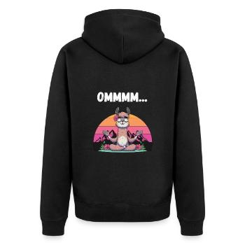 Lama Yoga Meditation Om Retro Lotussitz Lustig - Unisex Premium Bio Zip Hoodie - Schwarz - Hinten - Nico (187cm)