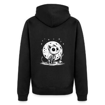 Happy Halloween Katze Vollmond Skelett Lustig - Unisex Premium Bio Zip Hoodie - Schwarz - Hinten - Nico (187cm)