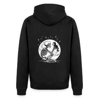 Halloween Skelett Katze Vollmond Niedlich Lustig - Unisex Premium Bio Zip Hoodie - Schwarz - Hinten - Nico (187cm)