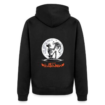 Happy Halloween Skelett Katze Vollmond Nacht - Unisex Premium Bio Zip Hoodie - Schwarz - Hinten - Nico (187cm)