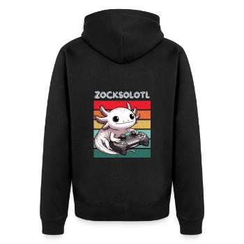 Gamer Axolotl Nerd Rétro Ordinateur Jeu vidéo Drôle - Veste à capuche bio Premium Unisexe - noir - Dos - Nico (187cm)