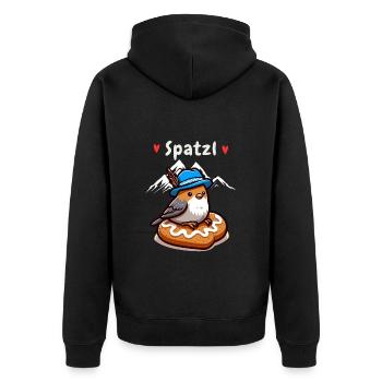 Bayern Spatzl Blue-White Mountains Gingerbread Heart Funny - Unisex Premium Organic Zip Hoodie - black - Back - Nico (187cm)