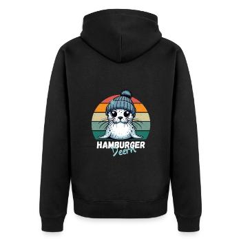 Hamburg Seehund Robbe Hamburger Deern Lustig Retro - Unisex Premium Bio Zip Hoodie - Schwarz - Hinten - Nico (187cm)