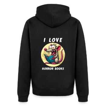 Buch Bücher Horrorbücher Leseratte Gruseln Lustig - Unisex Premium Bio Zip Hoodie - Schwarz - Hinten - Nico (187cm)