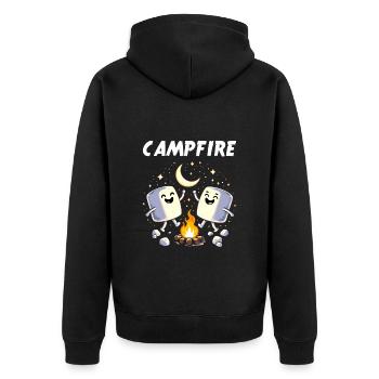 Camping Lagerfeuer Marshmallow Camper Lustig - Unisex Premium Bio Zip Hoodie - Schwarz - Hinten - Nico (187cm)