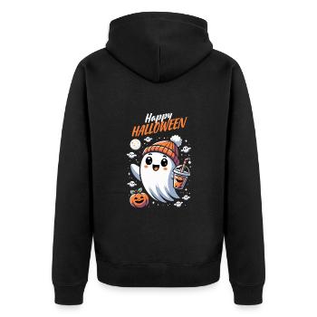 Happy Halloween Geist Bubble Tea Beanie Kürbis Fun - Unisex Premium Bio Zip Hoodie - Schwarz - Hinten - Nico (187cm)