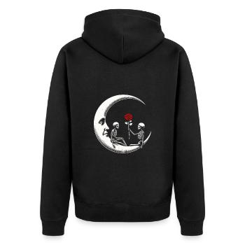 Romantik Liebe Gothik Mond Skelett Tod Rose Morbid - Unisex Premium Bio Zip Hoodie - Schwarz - Hinten - Nico (187cm)