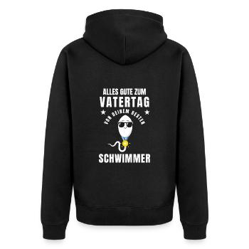 Vatertag Vater Papa Sohn Tochter Geburt Lustig - Unisex Premium Bio Zip Hoodie - Schwarz - Hinten - Nico (187cm)