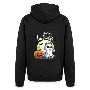 Halloween Cat Full Moon Pumpkin Ghost Kids - Unisex Premium Organic Zip Hoodie - black - Back - Nico (187cm)