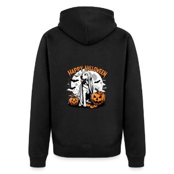 Halloween Labrador Labbi Ghost Costume Pumpkin - Unisex Premium Organic Zip Hoodie - black - Back - Nico (187cm)