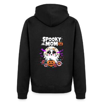 Halloween Spooky Mom Geist Gespenst Kürbis Mama - Unisex Premium Bio Zip Hoodie - Schwarz - Hinten - Nico (187cm)