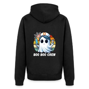 Halloween Ghost Nurse Doctor Retro Boo - Unisex Premium Organic Zip Hoodie - black - Back - Nico (187cm)