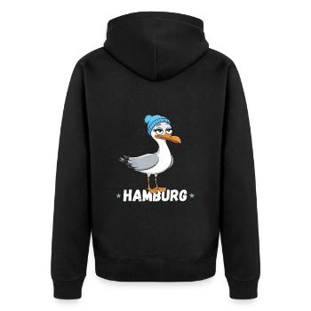 Hamburg Hamburger Möwe Beanie Nordsee Cartoon - Unisex Premium Bio Zip Hoodie - Schwarz - Hinten - Nico (187cm)
