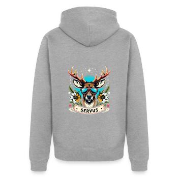 Bavière bière tente cerf servus dialecte drôle cool - Veste à capuche bio Premium Unisexe - gris chiné - Dos - Nico (187cm)