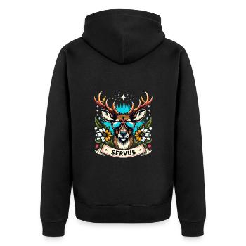 Bayern Bierzelt Hirsch Servus Dialekt Lustig Cool - Unisex Premium Bio Zip Hoodie - Schwarz - Hinten - Nico (187cm)