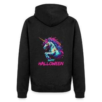 Halloween Unicorn Zombie Creepy Midnight - Unisex Premium Organic Zip Hoodie - black - Back - Nico (187cm)
