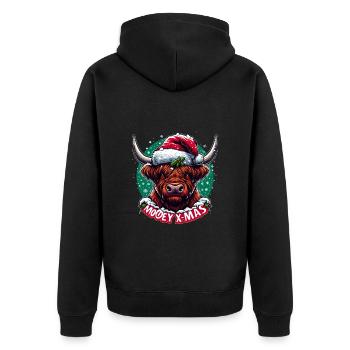Mooey Xmas Schottisches Hochland Rind Weihnachten - Unisex Premium Bio Zip Hoodie - Schwarz - Hinten - Nico (187cm)