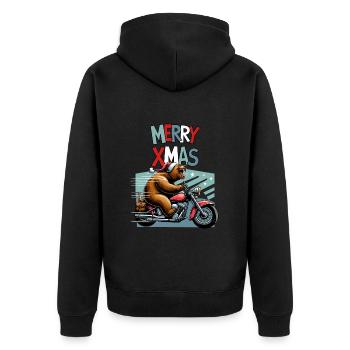 Merry Xmas Bear Motorcycle Biker Christmas Funny - Unisex Premium Organic Zip Hoodie - black - Back - Nico (187cm)