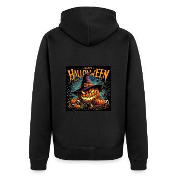Halloween Pumpkin Grimace Witch Hat Spider Horror - Unisex Premium Organic Zip Hoodie - black - Back - Nico (187cm)