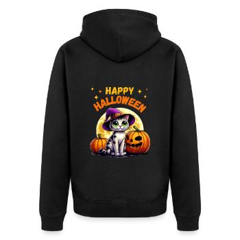 Halloween Cat Witch Hat Pumpkin Stars Cute - Unisex Premium Organic Zip Hoodie - black - Back - Nico (187cm)