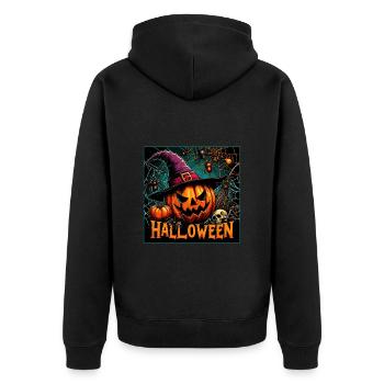 Halloween Pumpkin Witch Hat Grimace Creepy Horror - Unisex Premium Organic Zip Hoodie - black - Back - Nico (187cm)