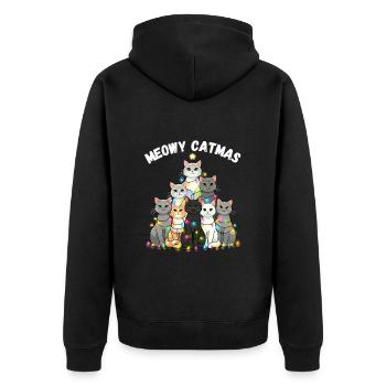 Meowy Catmas Weihnachten Katzen Weihnachtsbaum - Unisex Premium Bio Zip Hoodie - Schwarz - Hinten - Nico (187cm)