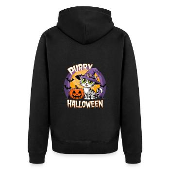 Purry Halloween Cat Witch Pumpkin Purr Sweet - Unisex Premium Organic Zip Hoodie - black - Back - Nico (187cm)