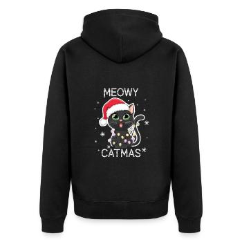 Meowy Catmas Weihnachten Katze Weihnachtsmütze Fun - Unisex Premium Bio Zip Hoodie - Schwarz - Hinten - Nico (187cm)