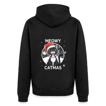 Meowy Catmas Weihnachten Katze Weihnachtsmütze Fun - Unisex Premium Bio Zip Hoodie - Schwarz - Hinten - Nico (187cm)